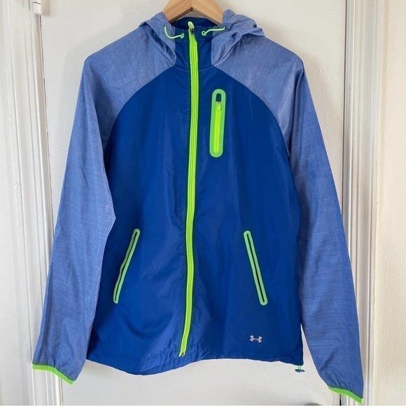 Under Armour Qualifier Active Jacket Neon Reflective Hooded Semi-fitted Medium - Picture 1 of 7